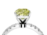 Open Basket Engagement Ring Setting for Fancy Yellow Cushion Cut Center with Pave Band and Prong Head in Platinum
