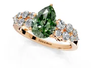 Cluster Engagement Ring Setting for Fancy Green Pear-Shaped Center with 2-Row Shoulder Clusters and Prong Head in Rose Gold