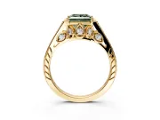 Cathedral Engagement Ring Setting for Fancy Green Princess Cut Center with Antique-Style Pave Band and Prong Head in Yellow Gold