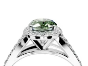 Halo Engagement Ring Setting for Fancy Green Oval Center with Narrow Pave Split Shank and Prong Head in Platinum