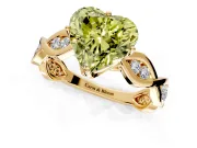 Solitaire Engagement Ring Setting for Fancy Yellow Heart-Shaped Center with Accented Twist Band and Leaf Prong Head in Yellow Gold