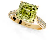 Solitaire Engagement Ring Setting for Fancy Yellow Asscher Cut Center with Multi-Row Accents and Prong Head in Yellow Gold