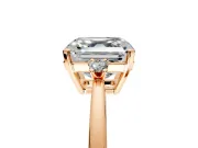 3 Stone Engagement Ring Setting for Asscher Cut Center with Low-Set Round Cut Accents and Prong Head in Rose Gold