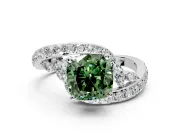 Solitaire Engagement Ring Setting for Fancy Green Cushion Cut Center with Pave Bypass Twist Band and Prong Head in White Gold