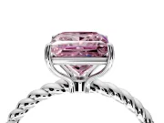 Solitaire Engagement Ring Setting for Fancy Pink Princess Cut Center with Plain Twisted Rope Band and Prong Head in Sterling Silver
