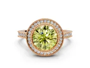 Halo Engagement Ring Setting for Fancy Yellow Round Cut Center with Milgrain Frame, Pave Band and Prong Head in Rose Gold