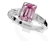 3 Stone Engagement Ring Setting for Fancy Pink Emerald Cut Center with Baguette Accents and Prong Head in Platinum