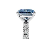 Solitaire Engagement Ring Setting for Fancy Blue Radiant Cut Center with Fine Pave Band and Claw Prong Head in Platinum