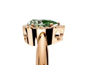 Halo Engagement Ring Setting for Fancy Green Pear-Shaped Center with Tapered Plain Band and Prong Head in Rose Gold