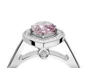 Halo Engagement Ring Setting for Fancy Pink Marquise Center with Outer Bezel Rim, Pave Band and Prong Head in White Gold