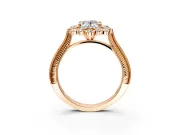 Milgrain Halo Engagement Ring Setting for Oval Center with Bezel Point Accents and Prong Head in Rose Gold