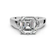 Solitaire Engagement Ring Setting for Asscher Cut Center with Wide Band, Pave Collar and Prong Head in Platinum