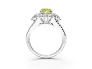 Halo Engagement Ring Setting for Fancy Yellow Cushion Cut Center with Two-Strand Split Shank and Prong Head in Sterling Silver