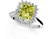 Starburst Halo Engagement Ring Setting for Fancy Yellow Radiant Cut Center with Thin Round-Wire Band and Prong Head in Platinum