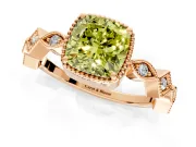 Milgrain Bezel Engagement Ring Setting for Fancy Yellow Cushion Cut Center with Marquise Stations and Bezel Head in Rose Gold
