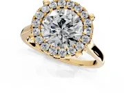 Single Halo Engagement Ring Setting for Round Cut Center with Corner Claws, Plain Band and Prong Head in Yellow Gold