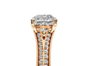 Solitaire Engagement Ring Setting for Cushion Cut Center with Pave Rail Split Shank and Prong Head in Rose Gold