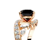 Solitaire Engagement Ring Setting for Fancy Black Cushion Cut Center with Filigree Band and Prong Head in Rose Gold