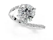 Solitaire Engagement Ring Setting for Round Cut Center with Pave Bypass Swirl Band and Prong Head in Sterling Silver