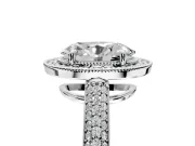 Milgrain Halo Engagement Ring Setting for Oval Center with Three-Sided Pave Band and Prong Head in Sterling Silver