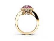 Halo Engagement Ring Setting for Fancy Pink Round Cut Center with Metal-Rimmed Halo, Pave Band and Prong Head in Yellow Gold
