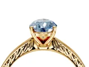 Solitaire Engagement Ring Setting for Fancy Blue Pear-Shaped Center with Engraved Milgrain Band and Prong Head in Yellow Gold