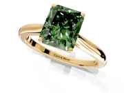 Solitaire Engagement Ring Setting for Fancy Green Radiant Cut Center with Narrow Cathedral Band and Prong Head in Yellow Gold