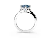 Floral Engagement Ring Setting for Fancy Blue Round Cut Center with Pave Band and Floral Prong Head in Platinum