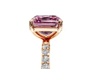Solitaire Engagement Ring Setting for Fancy Pink Asscher Cut Center with Pave Accents and Prong Head in Rose Gold
