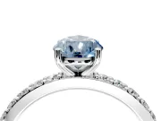 Solitaire Engagement Ring Setting for Fancy Blue Pear-Shaped Center with Round Cut Pave Band and Prong Head in Sterling Silver