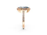 Halo Engagement Ring Setting for Fancy Blue Marquise Center with Inner Milgrain Border and Prong Head in Rose Gold