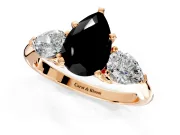 3 Stone Engagement Ring Setting for Fancy Black Pear-Shaped Center with Large Pear-Shaped Accents and Prong Head in Rose Gold
