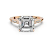 Solitaire Engagement Ring Setting for Asscher Cut Center with Channel Accents and Prong Head in Rose Gold