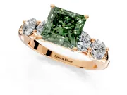 5 Stone Engagement Ring Setting for Fancy Green Princess Cut Center with Graduated Accents and Prong Head in Rose Gold