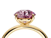 Low-Set Solitaire Engagement Ring Setting for Fancy Pink Round Cut Center with Thin Plain Band and Prong Head in Yellow Gold