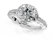 Floral Engagement Ring Setting for Round Cut Center with Four Accent Clusters and Prong Head in Sterling Silver