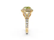 Double Halo Engagement Ring Setting for Fancy Yellow Round Cut Center with Narrow Pave Split Shank and Prong Head in Yellow Gold