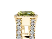 Halo Engagement Ring Setting for Fancy Yellow Emerald Cut Center with Wide-Open Pave Split Shank and Prong Head in Yellow Gold