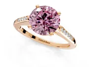Solitaire Engagement Ring Setting for Fancy Pink Round Cut Center with Channel Accents and Prong Head in Rose Gold