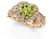 Milgrain Halo Engagement Ring Setting for Fancy Yellow Heart-Shaped Center with Shoulder Bezels and Prong Head in Rose Gold
