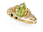 Solitaire Engagement Ring Setting for Fancy Yellow Pear-Shaped Center with Filigree Band and Prong Head in Yellow Gold