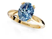 Solitaire Engagement Ring Setting for Fancy Blue Oval Center with Reverse Tapered Band and Prong Head in Yellow Gold
