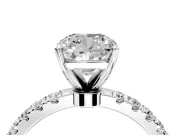 Open Basket Engagement Ring Setting for Cushion Cut Center with Pave Band and Prong Head in Platinum