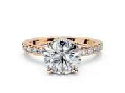 Solitaire Engagement Ring Setting for Round Cut Center with Round Cut Pave Band and Prong Head in Rose Gold