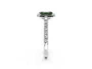 Halo Engagement Ring Setting for Fancy Green Emerald Cut Center with Full Pave Band and Prong Head in Sterling Silver