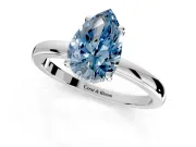 Solitaire Engagement Ring Setting for Fancy Blue Pear-Shaped Center with Fine Wire Band and Prong Head in Sterling Silver