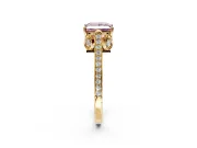 Cathedral Engagement Ring Setting for Fancy Pink Princess Cut Center with Antique-Style Pave Band and Prong Head in Yellow Gold