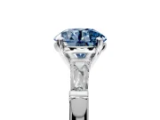 3 Stone Engagement Ring Setting for Fancy Blue Round Cut Center with Tapered Baguettes, Plain Band and Prong Head in Sterling Silver