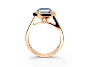 Halo Engagement Ring Setting for Fancy Blue Asscher Cut Center with Outer Bezel Rim, Pave Band and Prong Head in Rose Gold