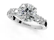 5 Stone Engagement Ring Setting for Round Cut Center with Plain Band and Prong Head in White Gold